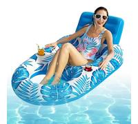 Pool Float Lounger, Adults Inflatable Pools Floats, 62.99x47.24x27.56 Inch Maple Leaf Pattern Raft & Cup Holder, Large Relaxation Bed for Lake, Indoor, Outdoor, Tanning, and Beach