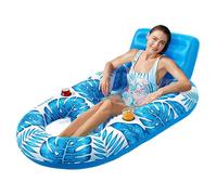 Pool Float Lounger - Inflatable Floating Bed, Leisure Water Raft, Maple Leaf Pattern, Cup Holder Included, Adult Pool Float, Relaxing Summer Accessory, Sunbathing, Lake Swimming, Indoor Outdoor Use