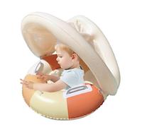 Pool Float - Sun Protection Swimming Pool Float Ring with Canopy, Foldable Safety Seat Swim Ring, Retro Striped Shade | Outdoor Backyard Garden and Water Fun Toy