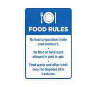 Pool Food Rules - Señal de advertencia de seguridad para el recinto de la piscina, reglas de piscina, para negocios, hogar, calle, pared, precaución, decoración personalizada, 8 x 12 pulgadas