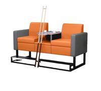 Pool Hall Spectator Seating, Faux Leather Billiard Sofa Chairs with Glass Coffee Table, Durable Game Room Lounge Furniture with Cup Holders(L)