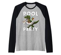 Pool Party Dinosaurio con Unicornio Flotante Camiseta Manga Raglan