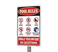 Pool Rules | 30 x 20 cm, resistente al óxido, resistente a la intemperie, letrero de natación con sus propios riesgos, para patio trasero, piscina, terraza, patio, parque acuático, playa, natación