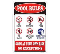 Pool Rules Sign - Weatherproof Metal Safety Sign | No Diving Signs | 30x20cm, Rustproof Fade Resistant Outdoor Pool Decor for Backyard Deck Patio Water Park Beach