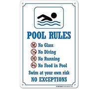 Pool Rules Swim At Your Own Risk - Letrero de 8 x 12 pulgadas