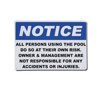 Pool Use At Your Own Risk Liability Warning Sign Placa de aluminio Retro, Decoración de pared vintage para casa, bar, garaje y granja, 20 x 30 cm
