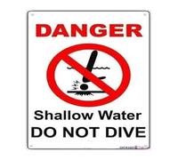 Pool Warning Sign Danger Shallow Water No Diving Vintage Metal Tin Plaque for Poolside Community Pool Decor (8 X 12 in)