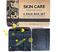Poola & Bloom Jabón Exfoliante Natural Masculino Orgánico Vegano con Carbón Activado y Menta-Limpieza Profunda Hidratante Hecho a Mano Set de 4 Barritas para Cuidado Personal
