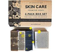 Poola & Bloom Jabón Natural Exfoliante Vegano Set de 4 Artesanales con Carbón Menta Arcilla Verde Sal del Mar Muerto Hidratante y Suave Cuidado de la Piel Regalo Ideal