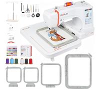 POOLIN EOC06 Máquina de Bordar, 20x28 cm Área de Bordado,Incluye 4 bastidores,Pantalla Táctil LCD de Computadora de 18 cm, Equipada con Hilo, Estabilizador, Canilla,Principiantes Para Uso Doméstico