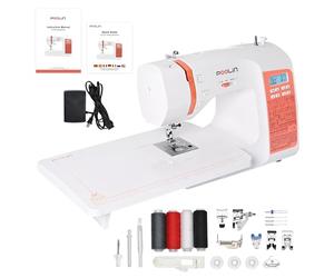 PooLin Máquina de Coser Computarizada Poolin EOC02, completa, con pantalla LCD, mesa amplia, ojales automáticos en 1 paso, enhebrador automático, 7 prensatelas, portátil e ideal para principiantes y u