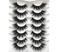 Pooplunch False Eyelashes Fluffy Mink Lashes Cat-Eye Look 18MM Wispy Long 8D Volume Fake Eyelash Strips 7 Pairs Pack