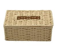 POOSR Caja de pañuelos de ratán, Porta Servilletas, Porta Pañuelos, Servilletero Vintage, Maletín, Tapa de Almacenamiento, Decoración de Escritorio para de Estar, Color Beige