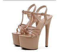 POOSR Tacones Altos de 17 cm, Zapatos de Club de Fiesta para Mujeres, Modelos de Pista con Tacones Finos para Mujeres, Sandalias de Tacones Altos en Clubes nocturnos,Beige,37