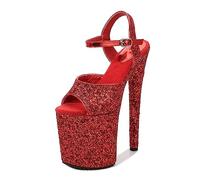 POOSR Tacones Altos de 20 cm, Sandalias de Punta Abierta de Plataforma Impermeable, Zapatos de Baile de Boda de Club Nocturno de Fiesta, Zapatos Cosplay,Rojo,41
