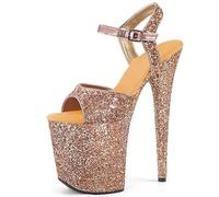 POOSR Tacones Altos de 20 cm, Sandalias de Punta Abierta de Plataforma Impermeable, Zapatos de Baile de Boda de Club Nocturno de Fiesta, Zapatos Cosplay,Oro,35