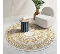 Poowe Alfombra redonda de algodón de 3 pies con borla tejida lavable para sala de estar, dormitorio, cocina, baño (formas amarillas)