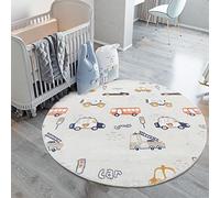 Poowe Alfombra redonda de juego para niños, 4 pies, de lana sintética, suave, para niños, para dormitorio, sala de estar, sala de juegos