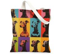 Pop Art - Bolsa de lona de perro galgo para ir de compras de 13 x 15 pulgadas, divertido diseño abstracto divertido cachorro reutilizable bolsa con patrón de impresión para mujeres, pintura estética