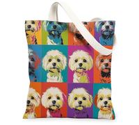 Pop Art - Bolsa de lona de perro maltés para ir de compras de 13 x 15 pulgadas, diseño abstracto divertido divertido cachorro reutilizable bolsa de impresión para mujeres, pintura estética de mascotas