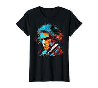 Pop Art Ludwig Van Beethoven Compositor de música Camiseta gráfica económica, Mujer, Negro, L
