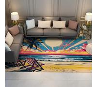 Pop Art máquina alfombras Marinas Lavables Atardecer Sol Dormitorio salón Palmeras Playa Antideslizante Suelo Pelo bajo decoración hogar 120x180cm