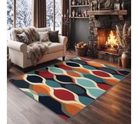 Pop Art Modern Medio del Siglo Geométrico Impreso Alfombra 60 x 90 cm, Máquina lavable Retro años 70 Alfombra de Sala - Azul Marino Moqueta Antideslizante para Comedor Pasillo Habitación Infantil