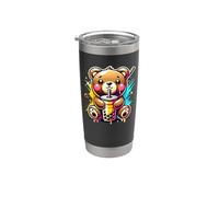 Pop Art Oso bebiendo Boba Perlas de té con leche Tapioca Vaso térmico de acero inoxidable de doble pared