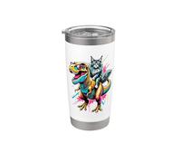 Pop Art T-Rex Dinosaur Maine Coon American Longhair Vaso térmico de acero inoxidable de doble pared