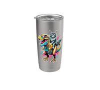 Pop Art T-Rex Dinosaur Maine Coon American Longhair Vaso térmico de acero inoxidable de doble pared
