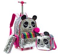 Pop It Fidget Toys - Bolsa de ruleta de 16 pulgadas para escuela, niña, primaria, para niños, diseño de unicornio, burbujas y squeeze, para guardería, Panda Con Lentejuelas, M, Moderno