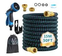 POP lina Manguera Jardin 15m, Manguera Jardin Extensible con Pistola de 10 Funciones para Exterior e Interior, Garden-Hose con Conectores de 1/2" y 3/4" para Familiase con Jardín y Huerto
