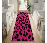 Pop Tendencia Personalidad Moda Alfombra Pasillo Antideslizante y Lavable | Fondo rosa negro estampado leopardo alfombra cocina 80 x 180 cm para dormitorio entrada y casa lavadero niño sala de juegos