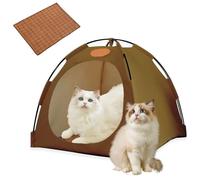 Pop-Up Pet Tent - Portable Hideaway for Cats & Small Dogs,Mesh Window, Washable Indoor Outdoor Pet House with Cool Mat, Waterproof Cat'S Nest (Coffee,M)