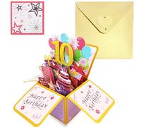 Pop Up Tarjeta Cumpleaños 10 Años Oro Rosa,3D Tarjeta Felicitacion Cumpleaños Original con Sobre Nota para Niña,Birthday Gift Card Tarjetas Personalizadas Regalo para Hija Hermanas Amigo