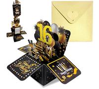 Pop Up Tarjeta Cumpleaños 16 Años Oro Negro,3D Tarjeta Felicitacion Cumpleaños Original con Sobre Nota para Niña Niño,Birthday Gift Card Tarjetas Personalizadas Regalo para Hermanas Amigo