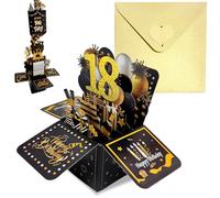 Pop Up Tarjeta Cumpleaños 18 Años Oro Negro,3D Tarjeta Felicitacion Cumpleaños Original con Sobre Nota para Niña Niño,Birthday Gift Card Tarjetas Personalizadas Regalo para Hermanas Amigo