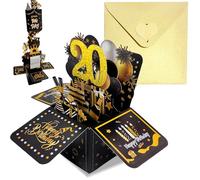 Pop Up Tarjeta Cumpleaños 20 Años Oro Negro,3D Tarjeta Felicitacion Cumpleaños Original con Sobre Nota para Niña Niño,Birthday Gift Card Tarjetas Personalizadas Regalo para Hermanas Amigo