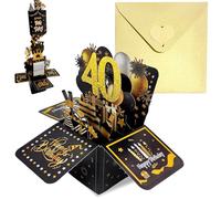Pop Up Tarjeta Cumpleaños 40 Años Oro Negro,3D Tarjeta Felicitacion Cumpleaños Original con Sobre Nota para Mujer Hombre,Birthday Gift Card Tarjetas Personalizadas Regalo para Mamá Papá Esposa