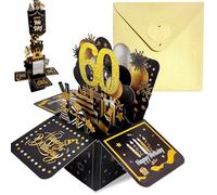 Pop Up Tarjeta Cumpleaños 60 Años Oro Negro,3D Tarjeta Felicitacion Cumpleaños Original con Sobre Nota para Mujer Hombre,Birthday Gift Card Tarjetas Personalizadas Regalo para Mamá Papá Esposa