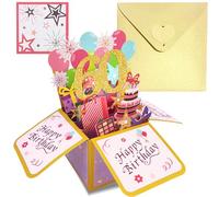 Pop Up Tarjeta Cumpleaños 60 Años Oro Rosa,3D Tarjeta Felicitacion Cumpleaños Original con Sobre Nota para Mujer,Birthday Gift Card Tarjetas Personalizadas Regalo para Mamá Esposa Abuela