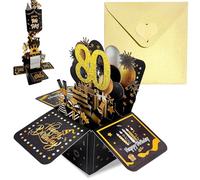 Pop Up Tarjeta Cumpleaños 80 Años Oro Negro,3D Tarjeta Felicitacion Cumpleaños Original con Sobre Nota para Mujer Hombre,Birthday Gift Card Tarjetas Personalizadas Regalo para Mamá Papá Esposa