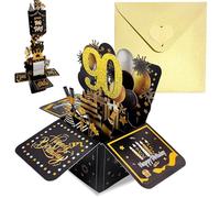Pop Up Tarjeta Cumpleaños 90 Años Oro Negro,3D Tarjeta Felicitacion Cumpleaños Original con Sobre Nota para Mujer Hombre,Birthday Gift Card Tarjetas Personalizadas Regalo para Mamá Papá Esposa