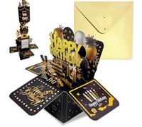 Pop Up Tarjeta Cumpleaños Oro Negro,3D Tarjeta Felicitacion Cumpleaños Original con Sobre Nota para Mujer Hombre,Birthday Gift Card Tarjetas Personalizadas Regalo para Mamá Papá Esposa