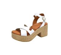 POPA Sandalia Casual de Piel, con tacón y Plataforma de Yute - CT34902-001 para: Mujer Color: Blanco Talla: 39