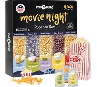 Popcorn Movie Night Supplies - Condimento para palomitas de maíz, 16 unidades, 5 granos de palomitas gourmet, 5 paquetes variados de condimentos para palomitas de maíz, aperitivos sin OMG, incluye 6