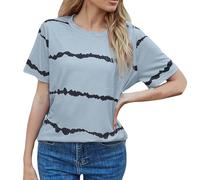 Popcorn Tshirt Europa los Estados Unidos Deseo Frontera Casual Moda Rayas Estampado Camiseta de Manga Corta para Mujer, gris, M