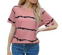 Popcorn Tshirt Europa los Estados Unidos Deseo Frontera Casual Moda Rayas Estampado Camiseta de Manga Corta para Mujer, Rosa., L