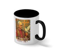 Pope Leo XIV Catholic Coffee Mug - Traditional Papal Portrait Cup with Dove & Cross - Christian Faith Gift Blanca taza de café con RIM Negro y manija Mug