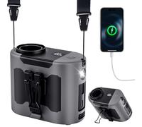 POPERFUN Ventilador Portatil 14800 mAh 40 H, Recargable Ventilador de Cintura 5 Velocidades 16000RPM, Luz LED Fans de Cuello Manos Libres para Arquitectura, Horticultura, Camping y Viajes (Gris)